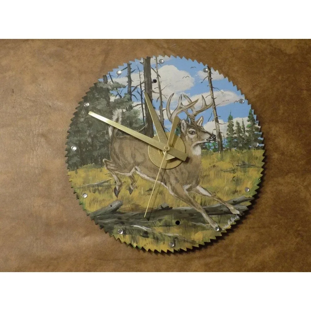 Hand-Painted Deer Wall Clock By John Holland 1992